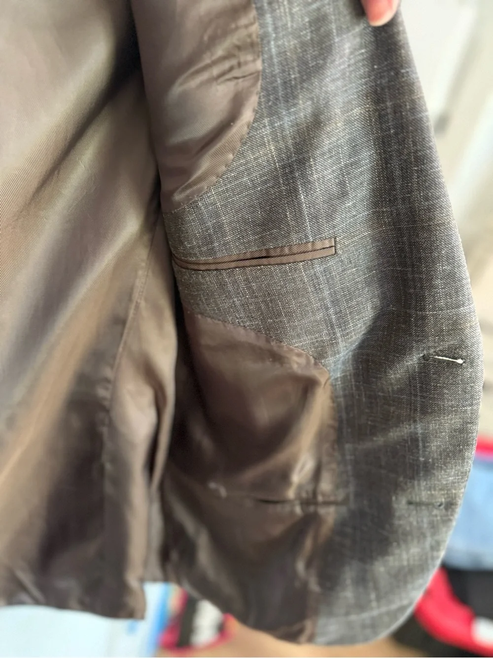 Pronto Uomo Platinum Brown Gray Windowpane Wool Silk Linen Blazer 48R Classic
